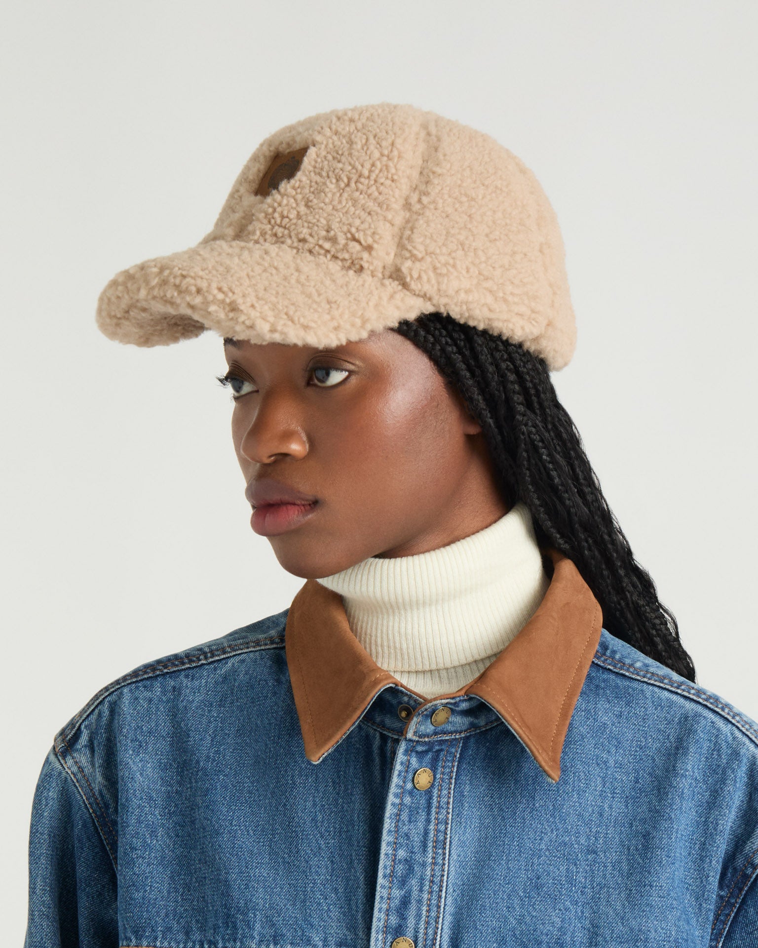 Cream Sherpa Cap with Logo Patch The Original Leather Patch Hat Company – Custom Hats with  main image 4